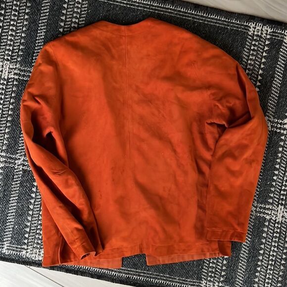 ORANGE SUEDE JACKET, SILK LINING, Size Medium ( no tag) Mini Pocket - Picture 5 of 5